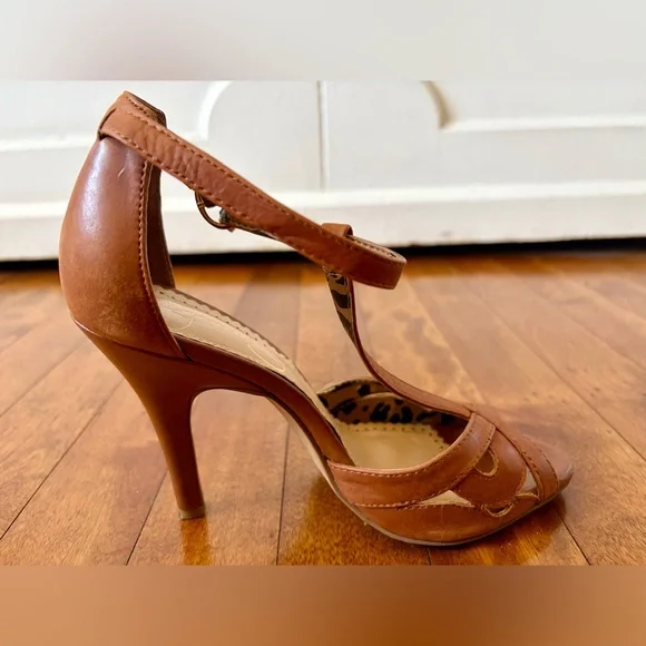 Jessica Simpson Jeraldine Elegant Brown Leather Open Toe Heels Women’s Size 5.5M - Picture 6 of 10